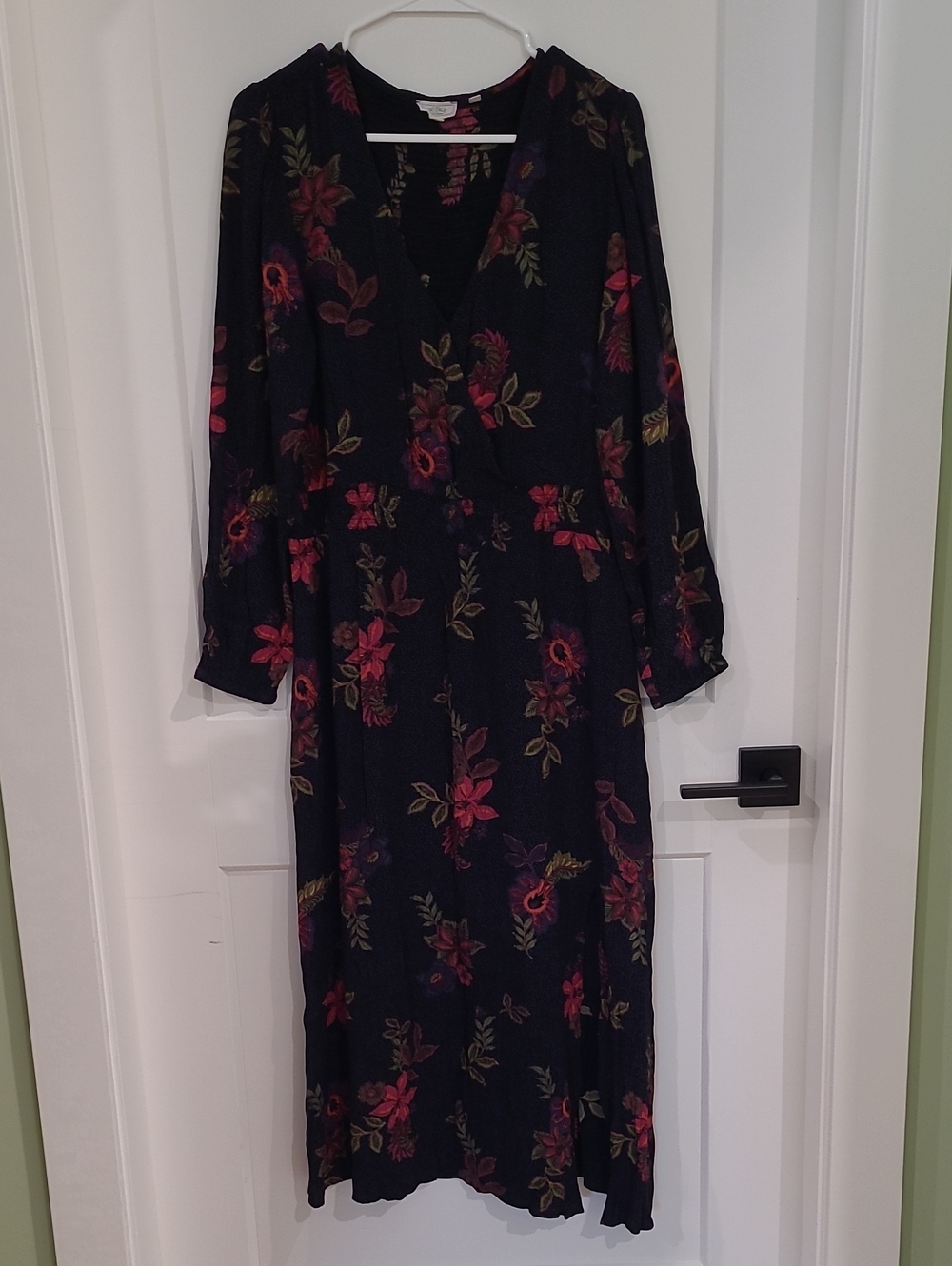 Fat Face Black Midi Dress with Red Floral Print